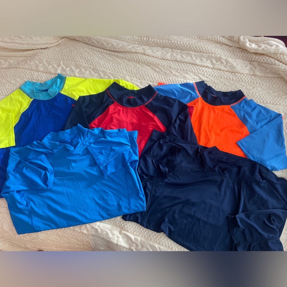 5 NWOT Lands’ End Boys’ Swim SS Rash Guards